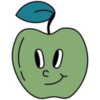 Retro apple with eyes and a smile. Cartoon style. White background, isolate. Vector illustration.