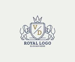 plantilla de logotipo de lujo real de león de letra vd inicial en arte vectorial para restaurante, realeza, boutique, cafetería, hotel, heráldica, joyería, moda y otras ilustraciones vectoriales. vector