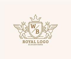 Initial WB Letter Lion Royal Luxury Heraldic,Crest Logo template in vector art for Restaurant, Royalty, Boutique, Cafe, Hotel, Heraldic, Jewelry, Fashion and other vector illustration.