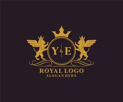 Initial YE Letter Lion Royal Luxury Heraldic,Crest Logo template in vector art for Restaurant, Royalty, Boutique, Cafe, Hotel, Heraldic, Jewelry, Fashion and other vector illustration.