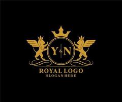 Initial YN Letter Lion Royal Luxury Heraldic,Crest Logo template in vector art for Restaurant, Royalty, Boutique, Cafe, Hotel, Heraldic, Jewelry, Fashion and other vector illustration.