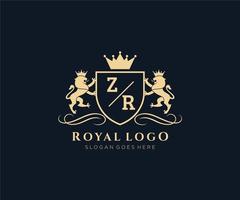 Initial ZR Letter Lion Royal Luxury Heraldic,Crest Logo template in vector art for Restaurant, Royalty, Boutique, Cafe, Hotel, Heraldic, Jewelry, Fashion and other vector illustration.