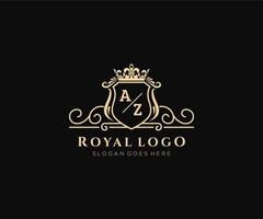 Initial AZ Letter Luxurious Brand Logo Template, for Restaurant, Royalty, Boutique, Cafe, Hotel, Heraldic, Jewelry, Fashion and other vector illustration.