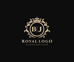 Initial BJ Letter Luxurious Brand Logo Template, for Restaurant, Royalty, Boutique, Cafe, Hotel, Heraldic, Jewelry, Fashion and other vector illustration.