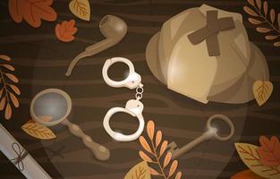 Detective Tools On A Wooden Table Background vector