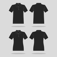 negro polo camisa contorno desde fuente lado y espalda vector