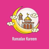 Line art design ramadan kareem with mosque on a crescent. - Vector. vector