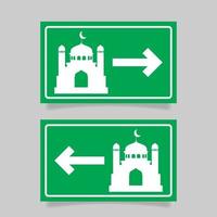 Mosque sign symbol icon with arrow, masjid street sign symbol with green color background. - Vector. vector