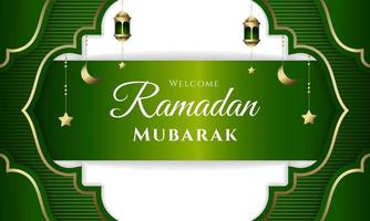 Welcome ramadan mubarak banner with gold and dark green color. - Vector. vector