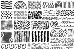 Abstract doodle design elements. Black doodle patterns isolated on white background,. Abstract patterns and decorations, vector set.