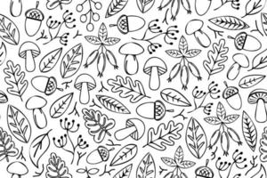 Line art nature design elements. Forest elements outline design set. Mushrooms, acorns, leaves, branches and other illustrations. vector