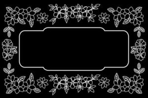 Frame with flowers. Abstract floral frame, copy space with white flowers on black background. Copy space for your text. vector