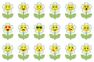 Flower emoticons set. Group of funny flowers, cartoon illustrations with different emotion, happy, sad, laughing and crying. vector