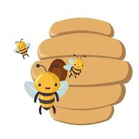 Bee hive and its inhabitants. Cartoon bee cute characters in flat style. vector