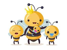 Bee family. Cartoon bee cute characters in flat style. vector