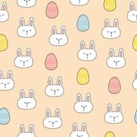 Seamless pattern with cute bunny heads and Easter eggs on pink background. Template for baby design, Easter decor vector