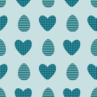 Easter seamless pattern with striped eggs and dotted hearts. Perfect print for tee, paper, fabric, textile. vector