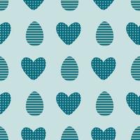 Easter seamless pattern with striped eggs and dotted hearts. Perfect print for tee, paper, fabric, textile. vector