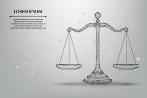 Abstract mesh line and point scales of justice symbols. Low poly wireframe law judgement concept. Polygonal vector futuristic illustration