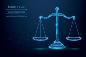 Abstract mesh line and point scales of justice symbols. Low poly wireframe law judgement concept. Polygonal vector futuristic illustration