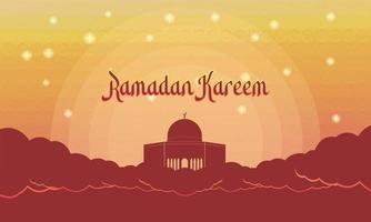 ramadan kareem, mosque, lantern, moon and stars motion graphic. simple muslim background vector