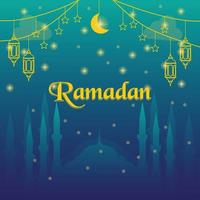 Ramadán Kareem, mezquita, Luna y estrellas movimiento gráfico. sencillo musulmán antecedentes vector