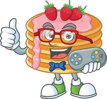 Strawberry cream pancake Cartoon character vector