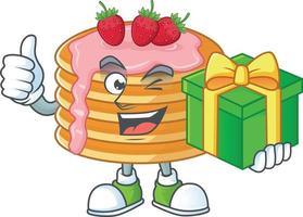 Strawberry cream pancake Cartoon character vector