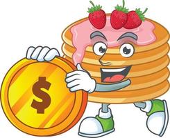 Strawberry cream pancake Cartoon character vector