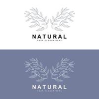 Simple Botanical Leaf and Flower Logo, Vector Natural Line Style, Decoration Design, Banner, Flyer, Wedding Invitation, and Product Branding