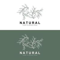 Simple Botanical Leaf and Flower Logo, Vector Natural Line Style, Decoration Design, Banner, Flyer, Wedding Invitation, and Product Branding