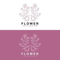 Simple Botanical Leaf and Flower Logo, Vector Natural Line Style, Decoration Design, Banner, Flyer, Wedding Invitation, and Product Branding