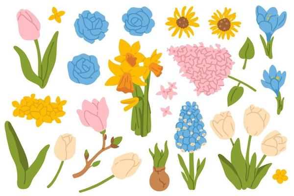 set of doodle flowers