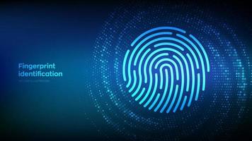 Fingerprint. Biometrics identification and approval. Password control through fingerprints. Cyber security concept. Binary Data Flow. Virtual tunnel warp made with digital code. Vector illustration.