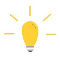 Burning light bulb with yellow light and rays. A symbol of idea and creativity vector