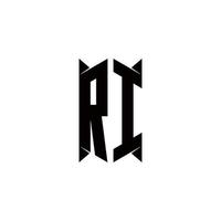RI Logo monogram with shield shape designs template vector