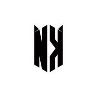 NK Logo monogram with shield shape designs template vector