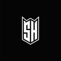 SH Logo monogram with shield shape designs template vector