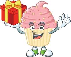 Strawberry cupcake Cartoon character vector