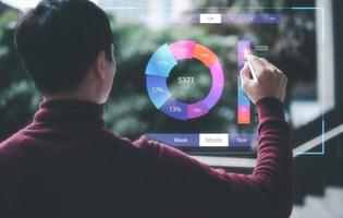 Analyst working with Business Analytics and Data Management System ,man working  with virtual graph data. Corporate strategy for finance, operations, sales, marketing. photo