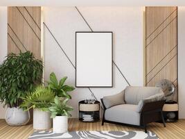 3D illustration Mockup blank photo frame in living room rendering