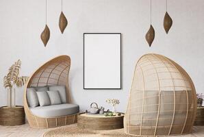 3D illustration Mockup blank photo frame in living room rendering