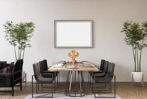 3D illustration Mockup blank photo frame in dining room rendering