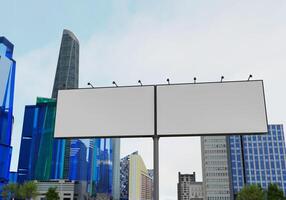 3D mockup blank billboard in downtown rendering photo