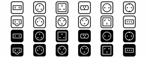 Electrical socket types vector icon set isolated on white background