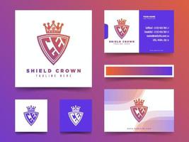 Set of creative EE monogram logo with shield crown color gradient style vector