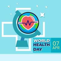 world health day. illustration of globe, heart and heartbeat isolated on blue background. vector