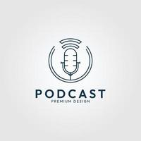 podcast microphone line art logo icon minimalist vector illustration design