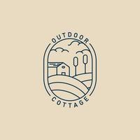 cottage line art logo minimalist with emblem vector illustration design