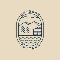 cottage line art logo minimalist with emblem vector illustration design